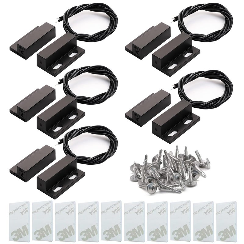 Gebildet 5pcs Recessed Wired Security Window Gate Contact Sensor Alarm Magnetic Reed Switch Black, Magnetic Door Sensor, Normally Closed Magnetic Switch - Image 1
